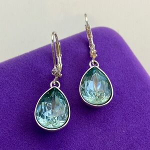 💛 Classic Silver Blue Teardrop Crystal Drop Earrings | Leverback Minimal